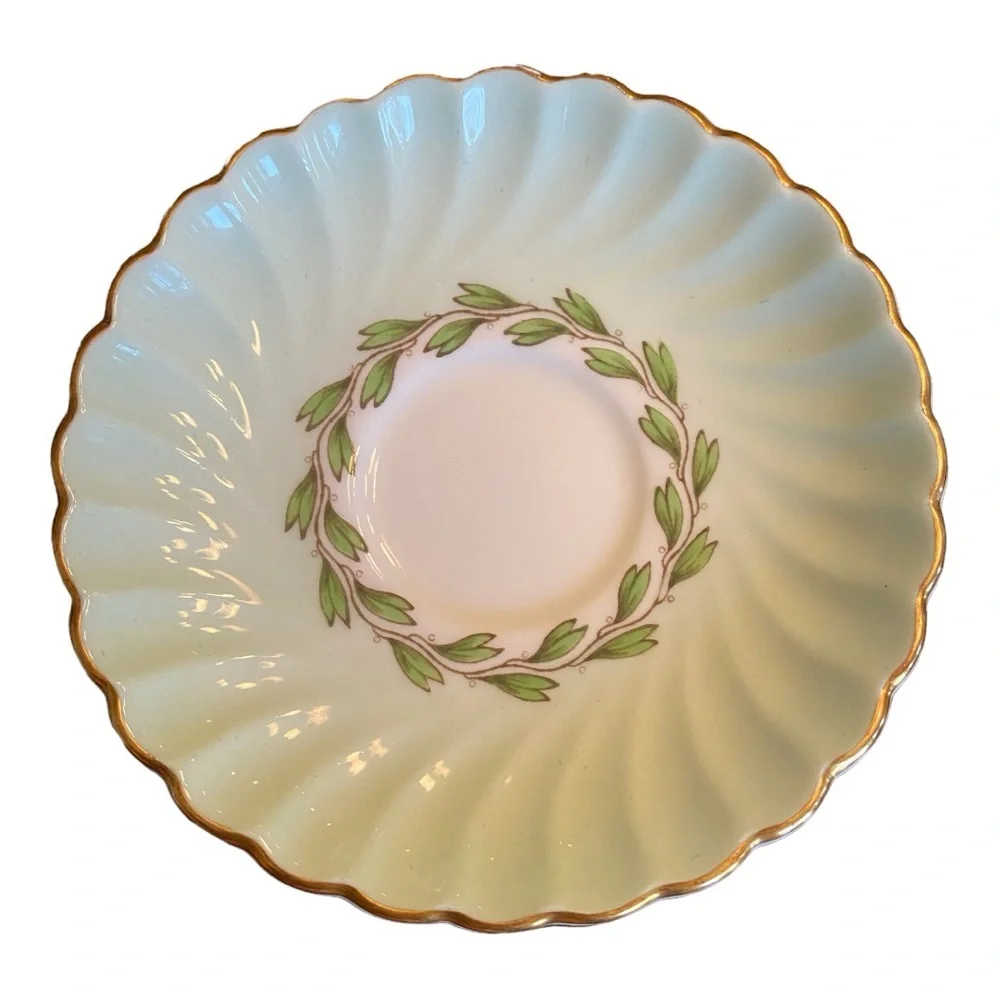 Minton Vintage Cheviot Green Bone China Teacup & Saucer Set Gilt Swirl MINT